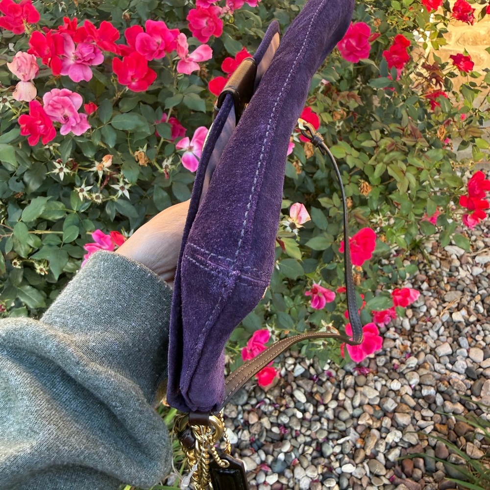 NEW COACH vintage purple suede baguette wristlet shoulder Bag Purse Clutch 42054 - Picture 10 of 12